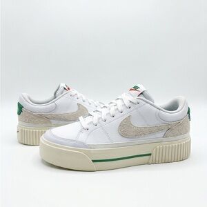 Nike White & Green Platform Sneakers